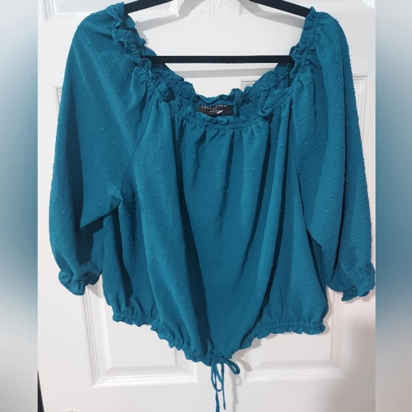 NWOT Lane Bryant Ink Blue 3/4 Sleeve Off The Shoulder Control Blouse Size 18/20 - Picture 2 of 9